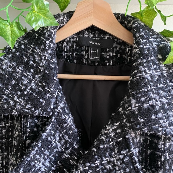 NWOT Forever 21 Tweed Moro Jacket Mono Plaid - Picture 2 of 4